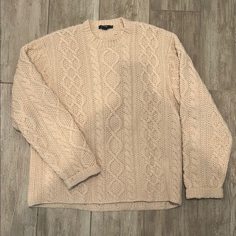 J. Crew Beige Cable Knit Crewneck Sweater